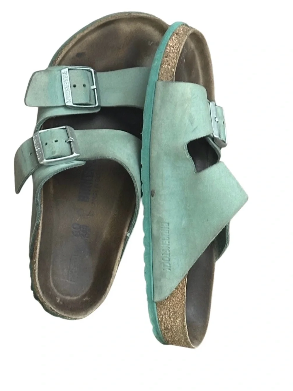 Birkenstock Mint Green Double-Buckle Slide Sandals. Size 8.5.